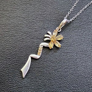 Citrine Floral Ribbon Twirl Sterling Silver Pendant Necklace Genuine Natural Faceted Citrine Flower Handcrafted Artisan Jewelry