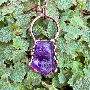 Raw Amethyst Freeform Natural Earthly Beauty Antiqued Copper Pendant Necklace Electroformed Artisan Jewelry