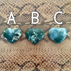 Moss Agate Heart Stones 2&quot;-2.5&quot; Gorgeous Smooth Polished Grounding Emotional Balance Connecting with Nature Comfort Worry Stones