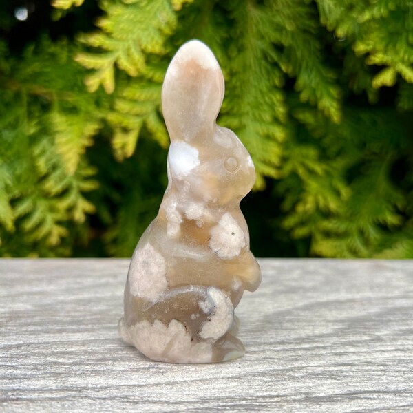 Flower Agate Bunny Rabbit Totem Figurine Mini Statue Adorable Hand Carved Lucky Charm