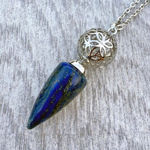 Lapis Lazuli Flower Filigree Pendulum Pendant Double Duty Necklace Divination Dowsing Healing Spiritual Connection Guidance Insight
