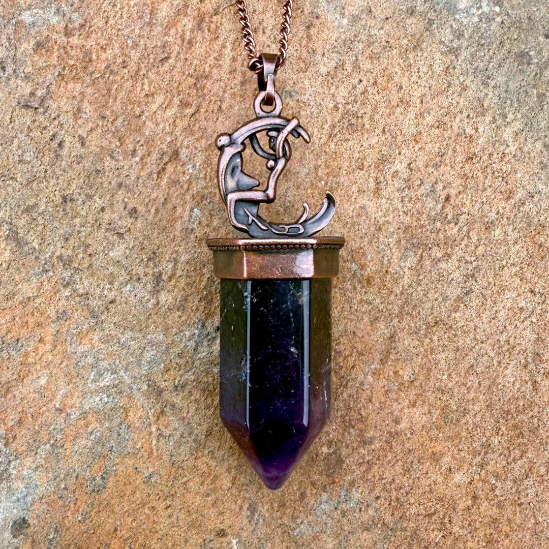 Amethyst Moon Rider Lady Moon Goddess Antiqued Copper Crystal Point ...