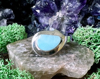 Larimar Freeform Unique Edge Sterling Silver Ring US 5.5