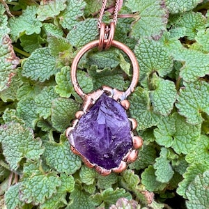 Raw Amethyst Freeform Natural Earthly Beauty Antiqued Copper Pendant Necklace Electroformed Artisan Jewelry