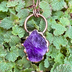 Raw Amethyst Freeform Natural Earthly Beauty Antiqued Copper Pendant Necklace Electroformed Artisan Jewelry