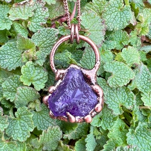 Raw Amethyst Freeform Natural Earthly Beauty Antiqued Copper Pendant Necklace Electroformed Artisan Jewelry
