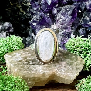 Rainbow Moonstone Oval Edge Sterling Silver Ring US 11