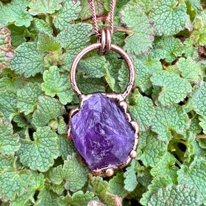 Raw Amethyst Freeform Natural Earthly Beauty Antiqued Copper Pendant Necklace Electroformed Artisan Jewelry