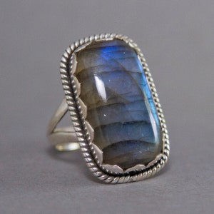Labradorite Rectangle Jagger Sterling Silver Ring US 7