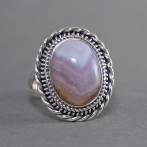 Botswana Agate Oval Entwine Sterling Silver Ring US 8