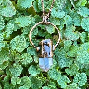 Clear Quartz Terminated Point Antiqued Copper Pendant Necklace Electroformed Artisan Jewelry