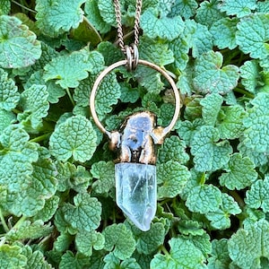 Clear Quartz Terminated Point Antiqued Copper Pendant Necklace Electroformed Artisan Jewelry