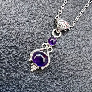 Deep Royal Amethyst Bali Cascading Dewdrops Sterling Silver Pendant Necklace Cabochon Bali Style Tribal Style Handcrafted Artisan Jewelry