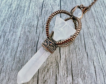 Péndulo de cobre Merkaba de cuarzo transparente para adivinación, radiestesia, sanación, conexión espiritual, guía e intuición.