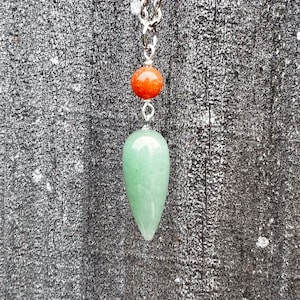 Green Aventurine Dewdrop Red Aventurine Pendulum Pendant Double Duty Necklace Divination Dowsing Healing Spiritual Connection Guidance
