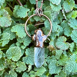 Clear Quartz Terminated Point Antiqued Copper Pendant Necklace Electroformed Artisan Jewelry
