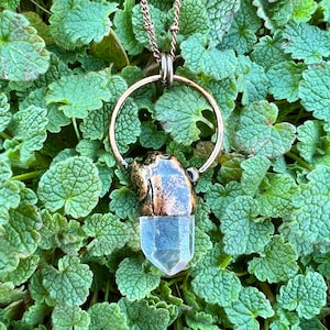 Clear Quartz Terminated Point Antiqued Copper Pendant Necklace Electroformed Artisan Jewelry