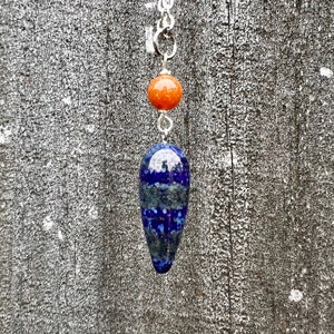 Lapis Lazuli Dewdrop Red Aventurine Pendulum Pendant Double Duty Necklace Divination Dowsing Healing Spiritual Connection Guidance Insight