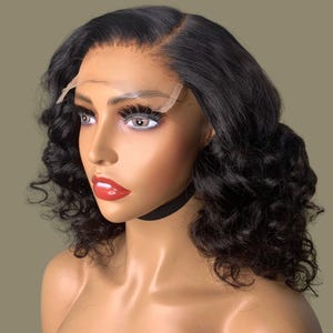 Transparent Lace Wig Deep Wave Pattern Virgin Hair Custom Made Unit Medium Size Hairpiece Pre Plucked Hairline Bleached Knots  Natural Looking Appearance Black Women Extension Protective Style Glueless Design Ready To Ship