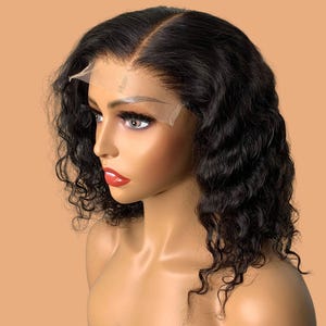Deep Wave Virgin Human Hair Wig: Custom Glueless Pixie Cut Frontal (10 Inches)