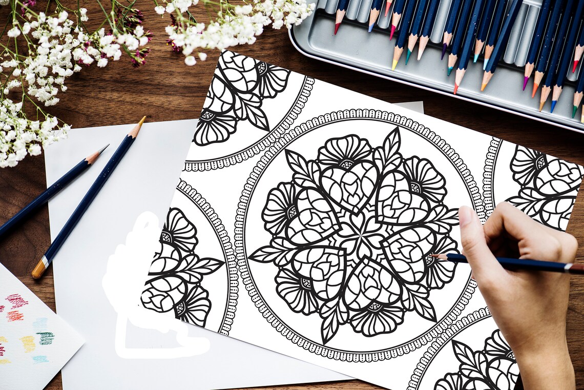Lovely Valentine's Day Mandala Coloring Pages Set No. 1 - Etsy