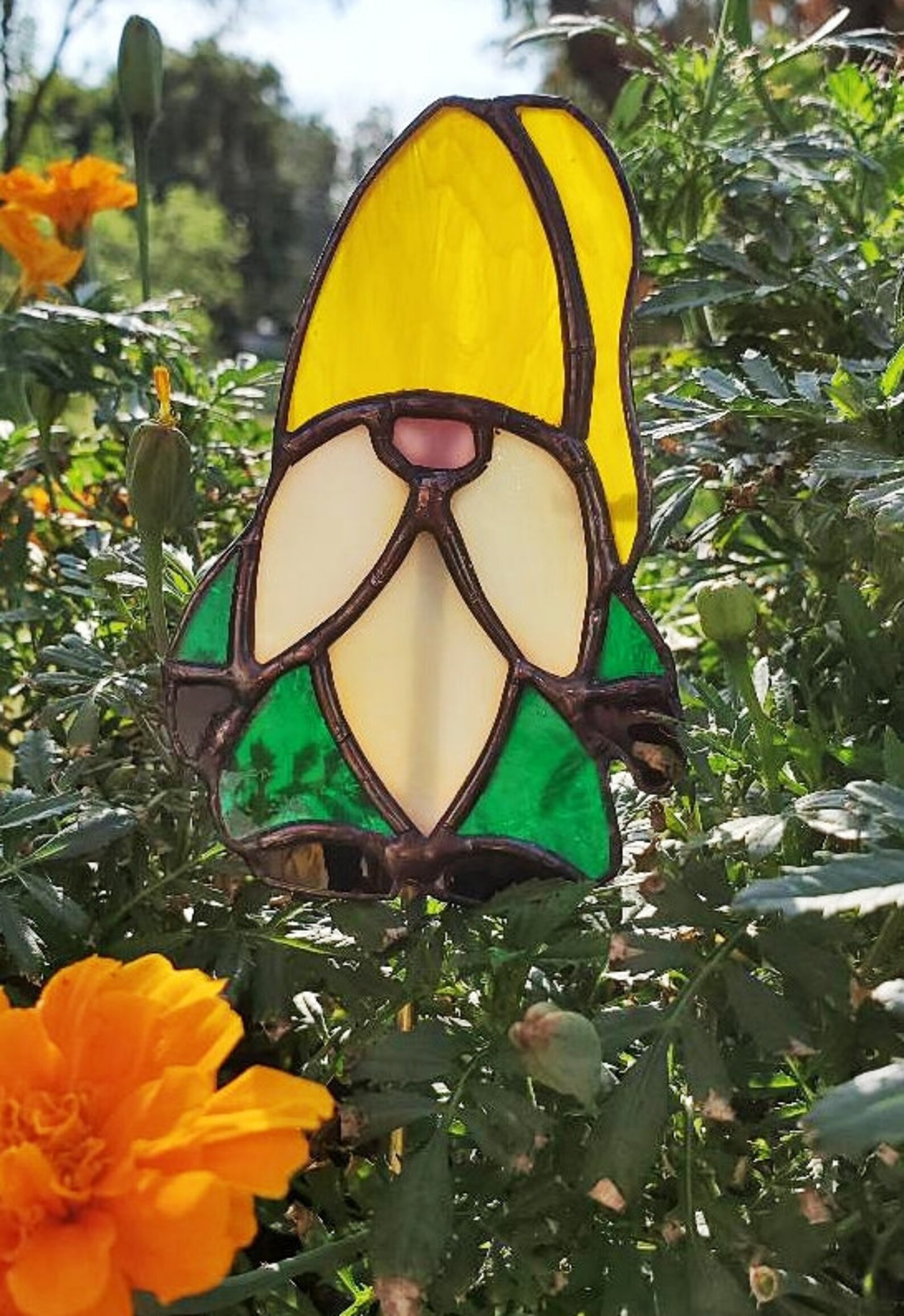 Garden Gnome Suncatcher / Stained Glass Gnome / Gnome Garden Etsy