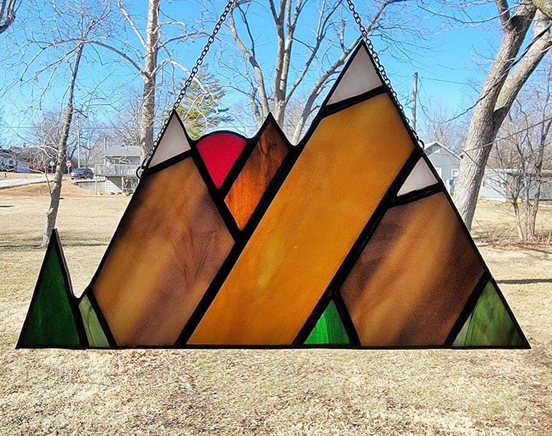 Mountain Sun Catcher, Stained Glass Mountain Peaks, Mountain Decor