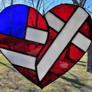 Corazón de bandera estadounidense/dinamarca / Bandera de Dinamarca / Atrapasol de Dinamarca / Bandera de Dinamarca en vitral / Bandera danesa en vitral / Bandera danesa
