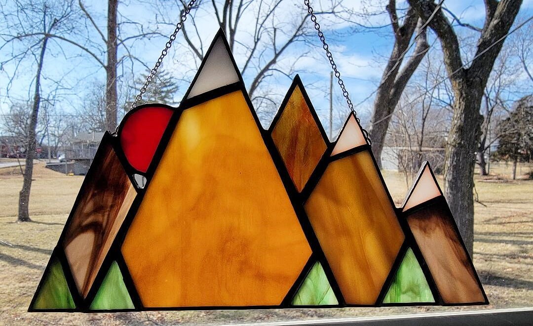 Mountain Sun Catcher, Stained Glass Mountain Peaks, Mountain Decor