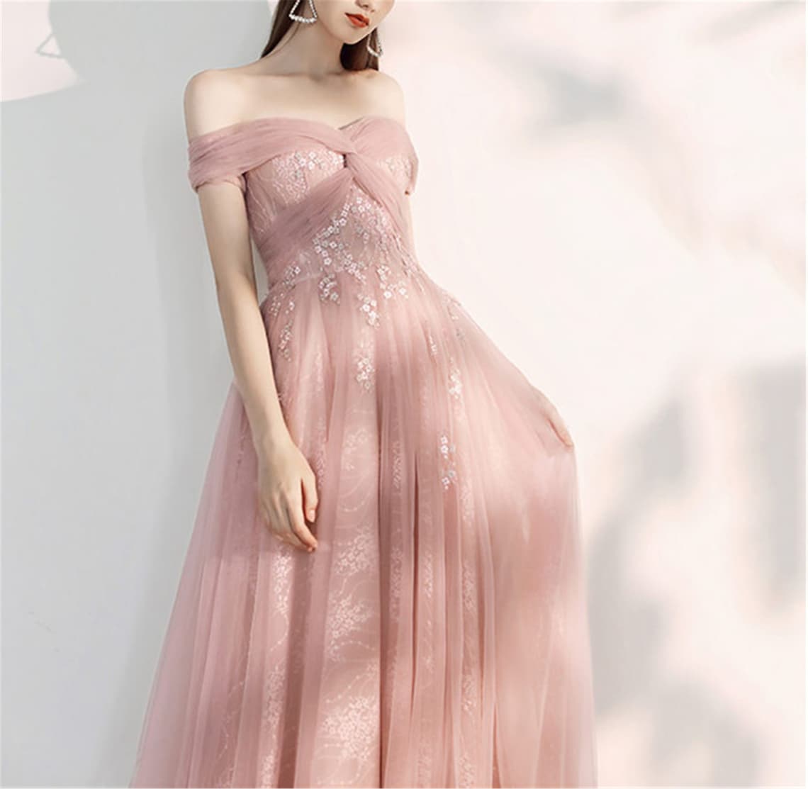 Offshoulder Blush Pink Prom DressAline Tulle Evening Etsy