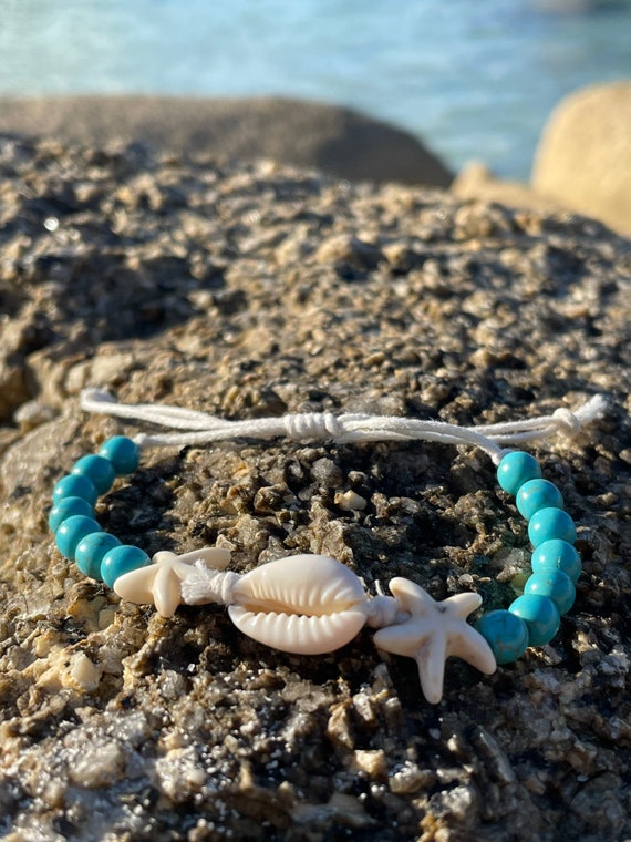 Handmade Cowrie Shell Bracelet Stone Starfish Pendants Turquoise