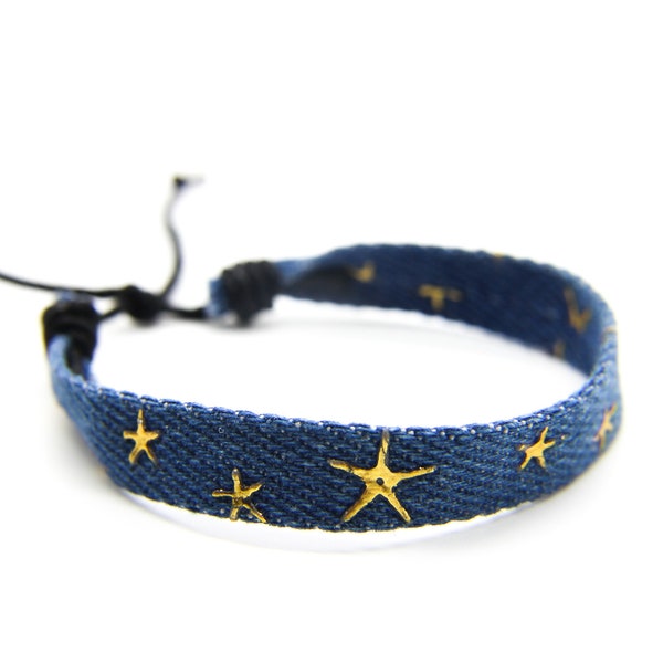 Star and Celestial Theme Friendship Bracelet | Gold Star Bracelet | Denim Bracelet | Friend Gift | Handmade | Beach Style | Ben's Beach