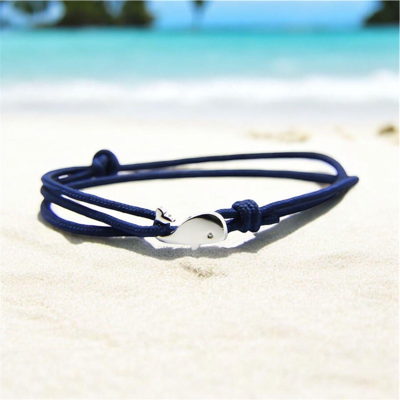 Paracord Wrap Bracelet | Whale Pendant, Deep Sea Blue, Sand or Black, Marine-Grade Paracord | Parachute Cord, Camping Gift | Ben's Beach