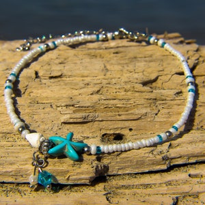 Starfish Beaded Anklet | Summer Beach Jewellery | Real Tulip Shell & Freshwater Pearl Pendant | Holiday Anklet | Ben's Beach