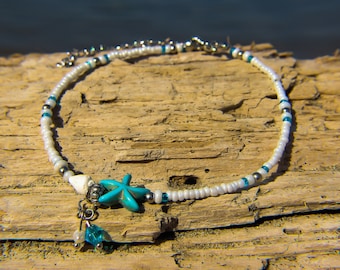 Starfish Beaded Anklet | Summer Beach Jewellery | Real Tulip Shell & Freshwater Pearl Pendant | Holiday Anklet | Ben's Beach