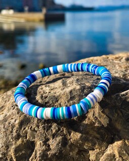 Beach Style Bracelet | Blue, White and Turquoise Polymer Clay