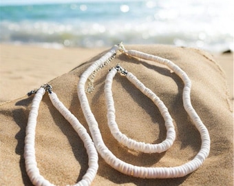 Puka Shell Jewellery Set Handmade Matching White Choker, Anklet