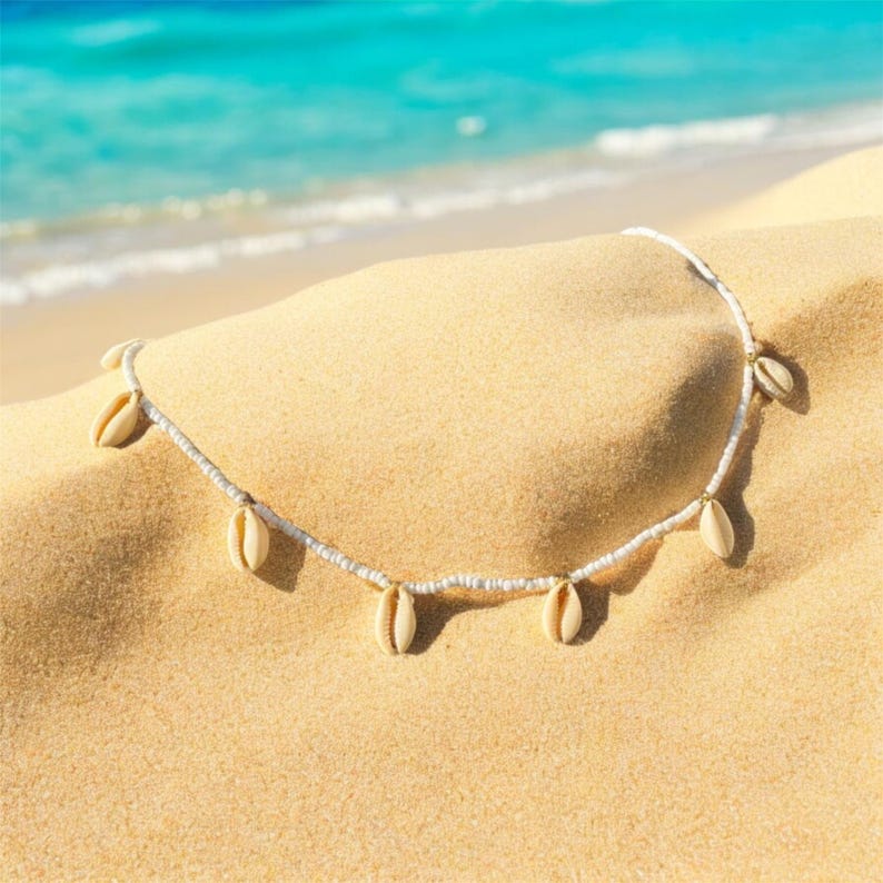 White Beaded Belly Chain With Cowrie Shells | Beach-style Body ...