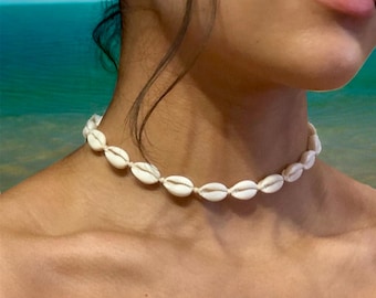 Cowrie Shell Necklace Choker UK | Handmade | Silver-Plated Catch and Extender | Seashell Jewellery | Beach-Style | Birthday Gift | Holiday