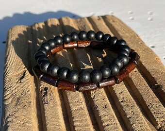 Men's Beaded Bracelet | Beach Style | Wood and Coconut | Stacking Bracelets | Gift for Him | Ben's Beach Jewellery