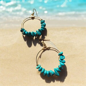 Handmade Hoop Earrings | Turquoise Stone | Boho-Beach Jewellery | Eco-Friendly | Ocean-Inspired | Ben&#39;s Beach, London