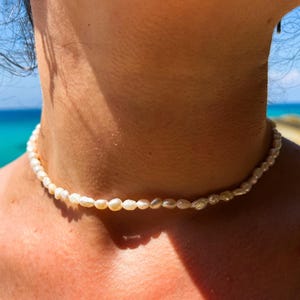 Pearl Choker/Necklace | Handmade Freshwater Pearl Jewellery | Adjustable | Irregular Shaped Pearls | Silver-Plated Catch & Extender