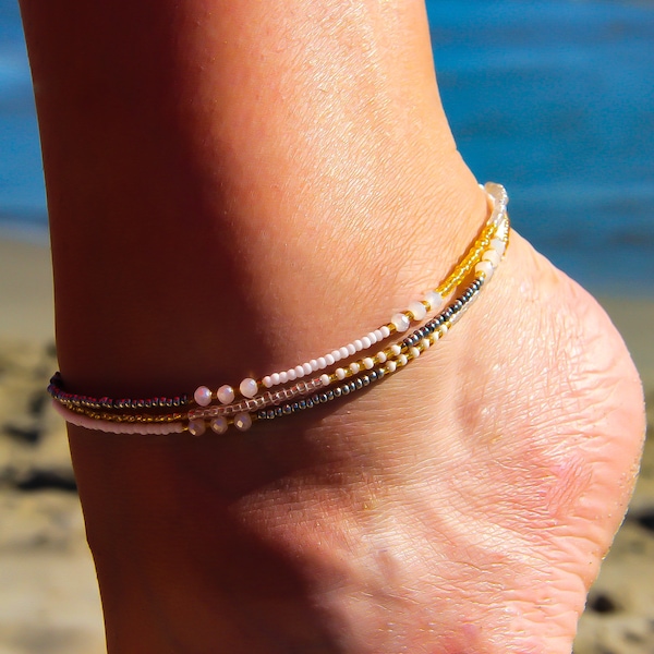 Miyuki Seed Bead Anklet | Adjustable, Waterproof Beach Anklet | Holiday Jewellery | Japanese Seed Beads | Summer Accessory | Beach Wedding