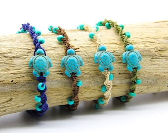 Sea Turtle Bracelet UK | Handmade Braided Hemp Friendship Bracelet | Turtle Pendant | Cute Unisex Gift | Holiday Bracelet | Ben&#39;s Beach