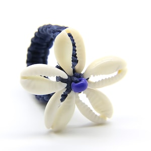 Handmade Cowrie Shell Flower Ring | Shell Jewellery | Woven Hemp Ring | Summer Style Jewellery | Holiday Jewellery | Ben's Beach UK