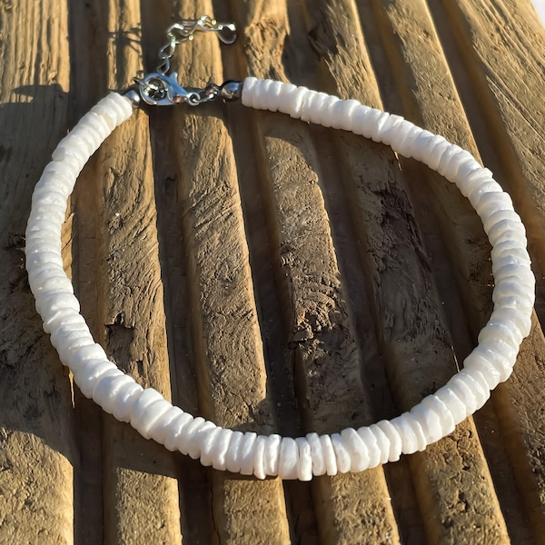 Puka Shell Anklet | Handmade White Shell Anklet | Beach Anklet | OBX-Style | Waterproof Summer Holiday Anklet | Beach Wedding | Ben's Beach