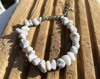 White Stone Bracelet | Marbled Howlite Beach Bracelet | Handmade Stone Jewellery | White Stone Chips | Surf Bracelet | Ben's Beach