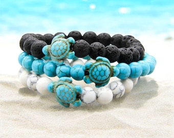 Sea Turtle Bracelet UK | Handmade Turtle Beach Jewellery | Stone Bracelet | Christmas Stocking Filler Idea | Sea Turtle Charm | Eco-Friendly