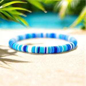 Strand-Stil Armband | Blau, Weiß und Türkis Polymer Clay Perlen | Surf-Armband | Urlaub Armband | Bens Strand