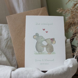 Wedding card with name, personalized wedding card, postcard wedding mice